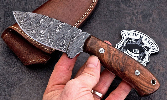 Custom Handmade Damascus Exotic Black Walnut Burl Wood Hunting Knife