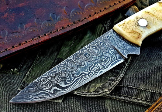 Custom Handmade Damascus Steel Hunting Skinning Knife