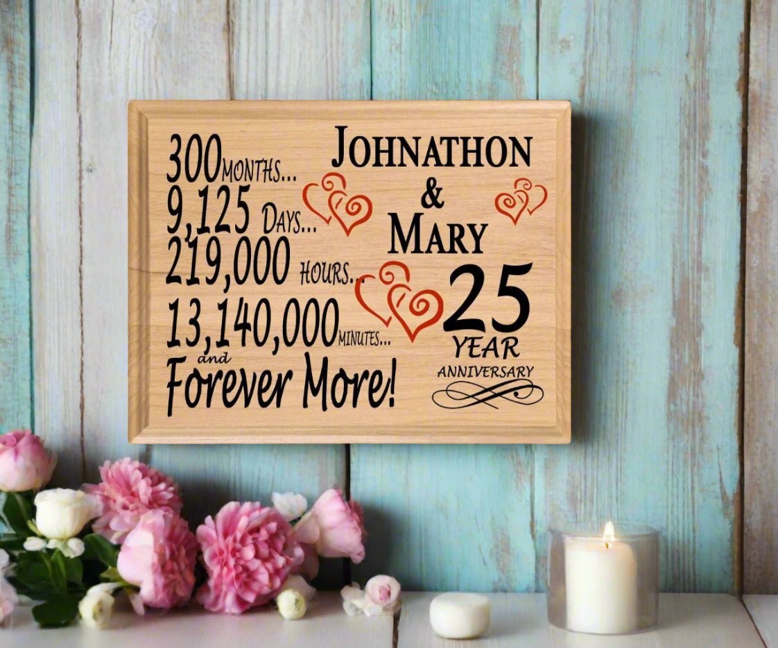 Personalized 25th Anniversary Gift – Custom Wood Keepsake for Husband, Wife, or Couple