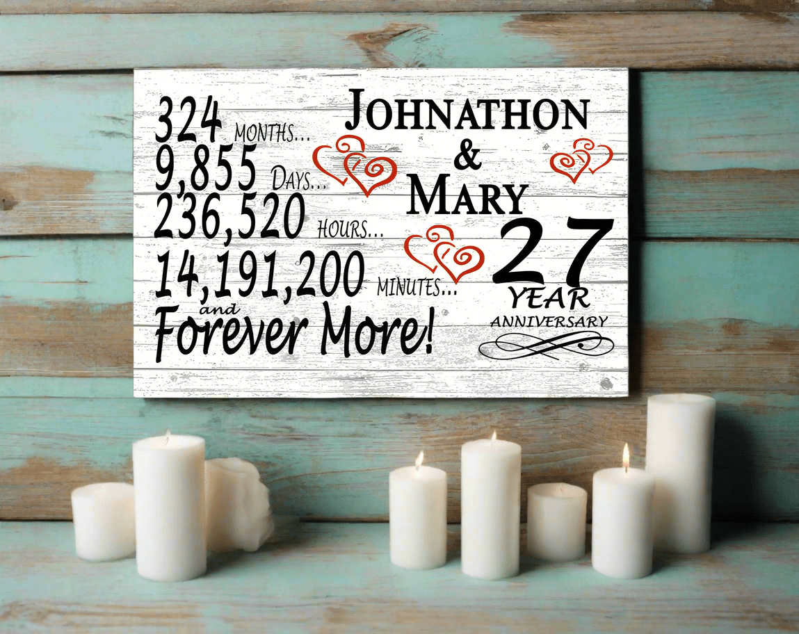 27 Year Anniversary Gift Sign Personalized 27th Wedding Anniversary Present