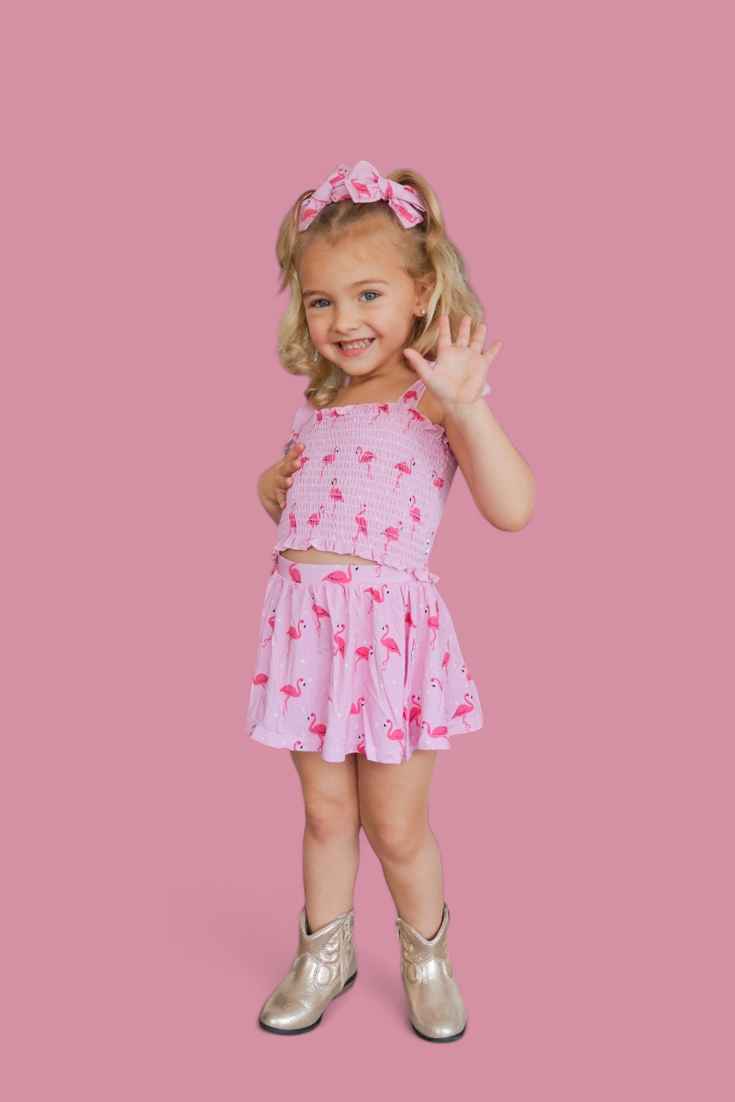 FLOCKING FLAMINGOS DREAM SMOCKED SKORT SET