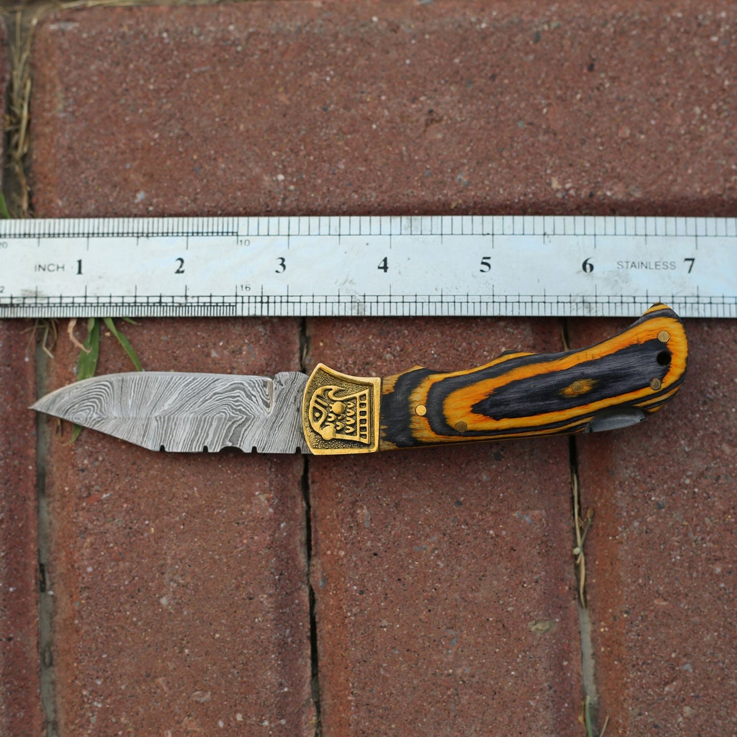 Custom Hand Forged Damascus Folding Knife Stain Wood Handle With Engraved Bolster WH 1557