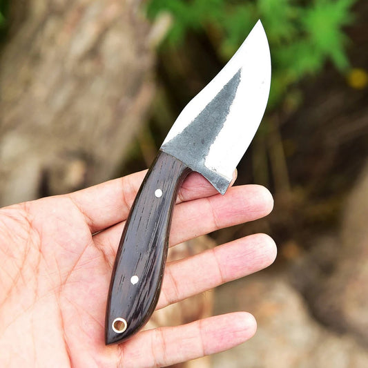 "Custom Handmade 1095 Forged Steel Skinning Knife | Wenge Wood Handle | 7 Inches | Leather Sheath | KBS Knives Store"