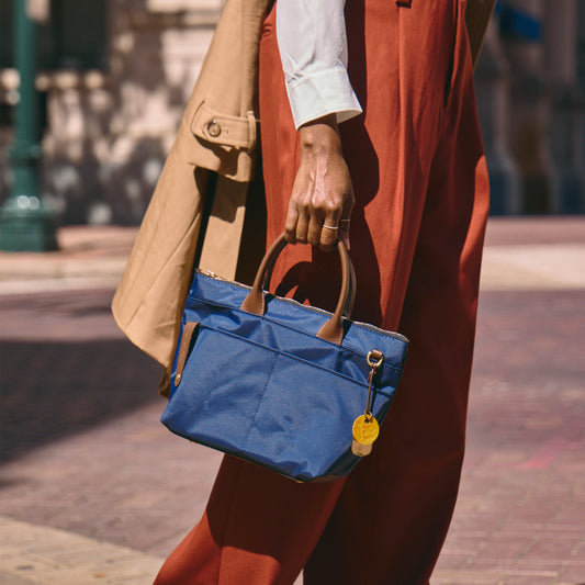 Dot | Small Tote | Navy Nylon + Brown Leather