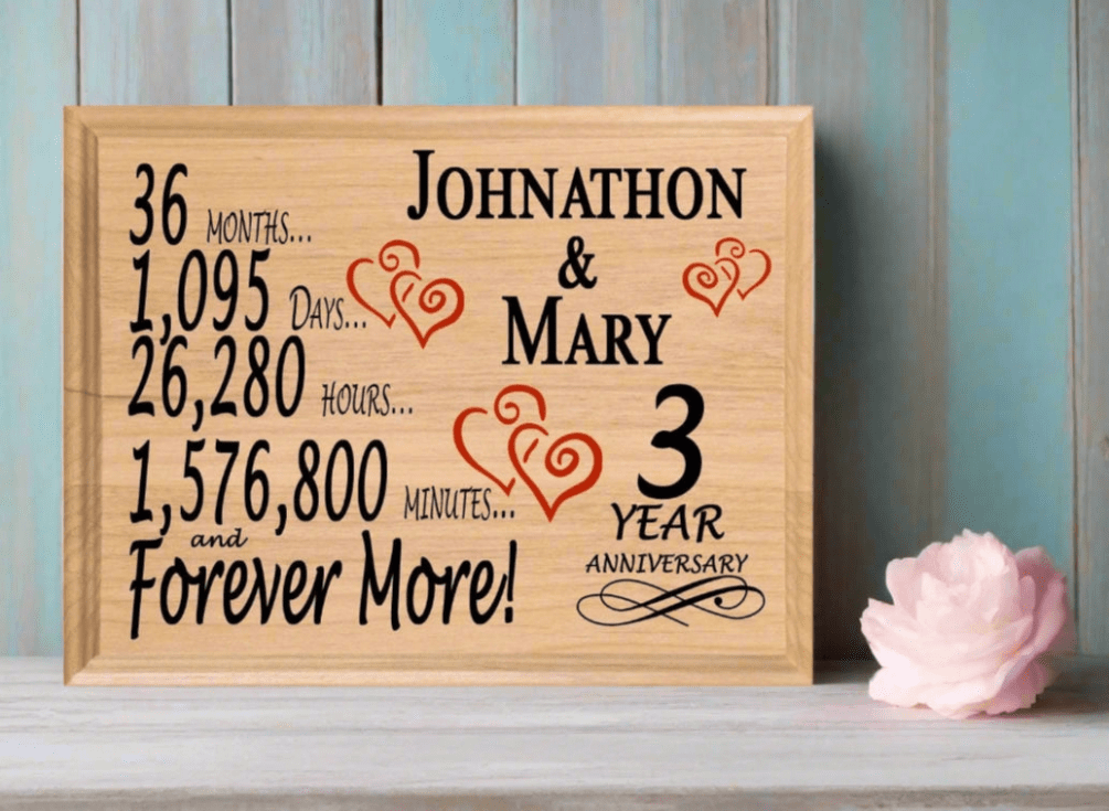 Personalized 3rd Anniversary Gift – Custom Wood Keepsake for Husband, Wife, or Couple