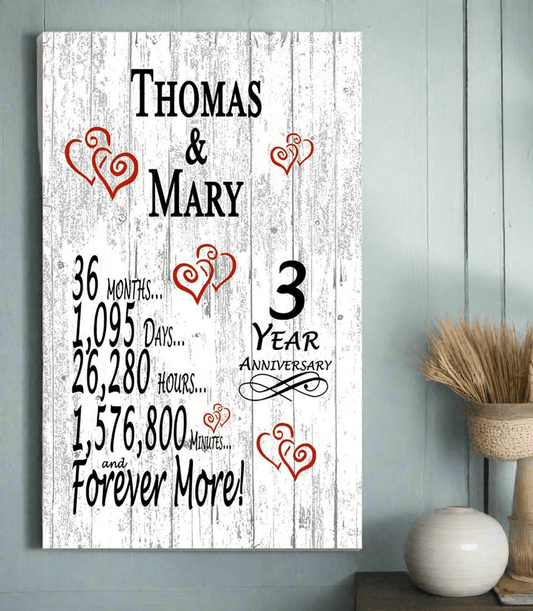 3 Year Anniversary Gift – Personalized 3rd Anniversary Plaque with Custom Names