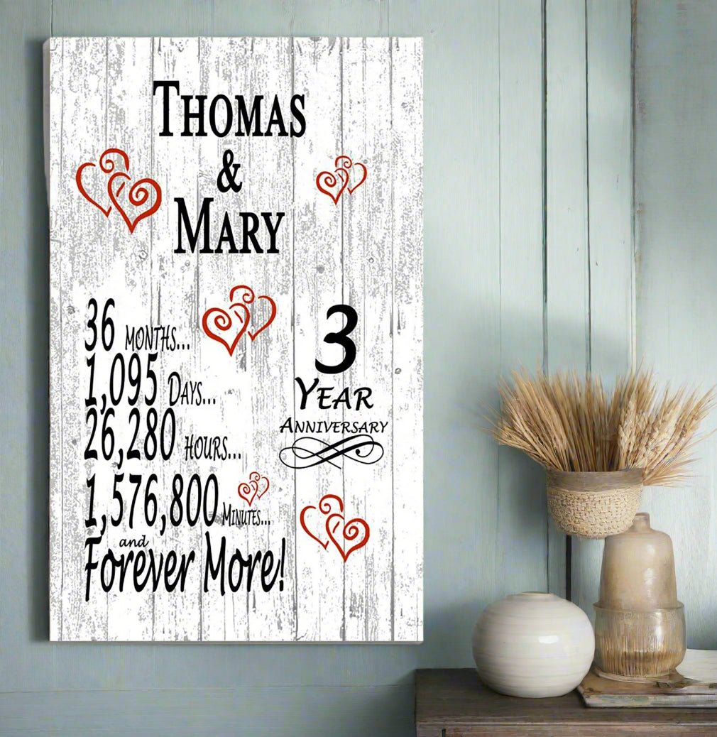 3 Year Anniversary Gift – Personalized 3rd Anniversary Plaque with Custom Names