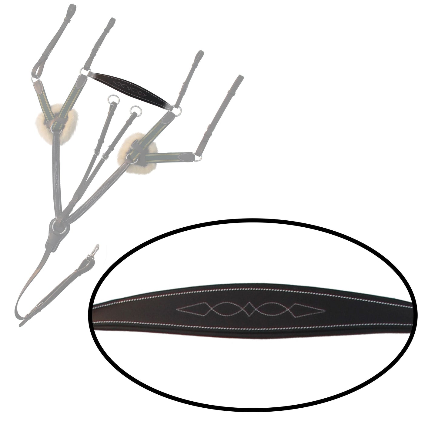 ExionPro 5 Point Breastplate with Sheepskin Padding - Green Elastic & Yellow Lines