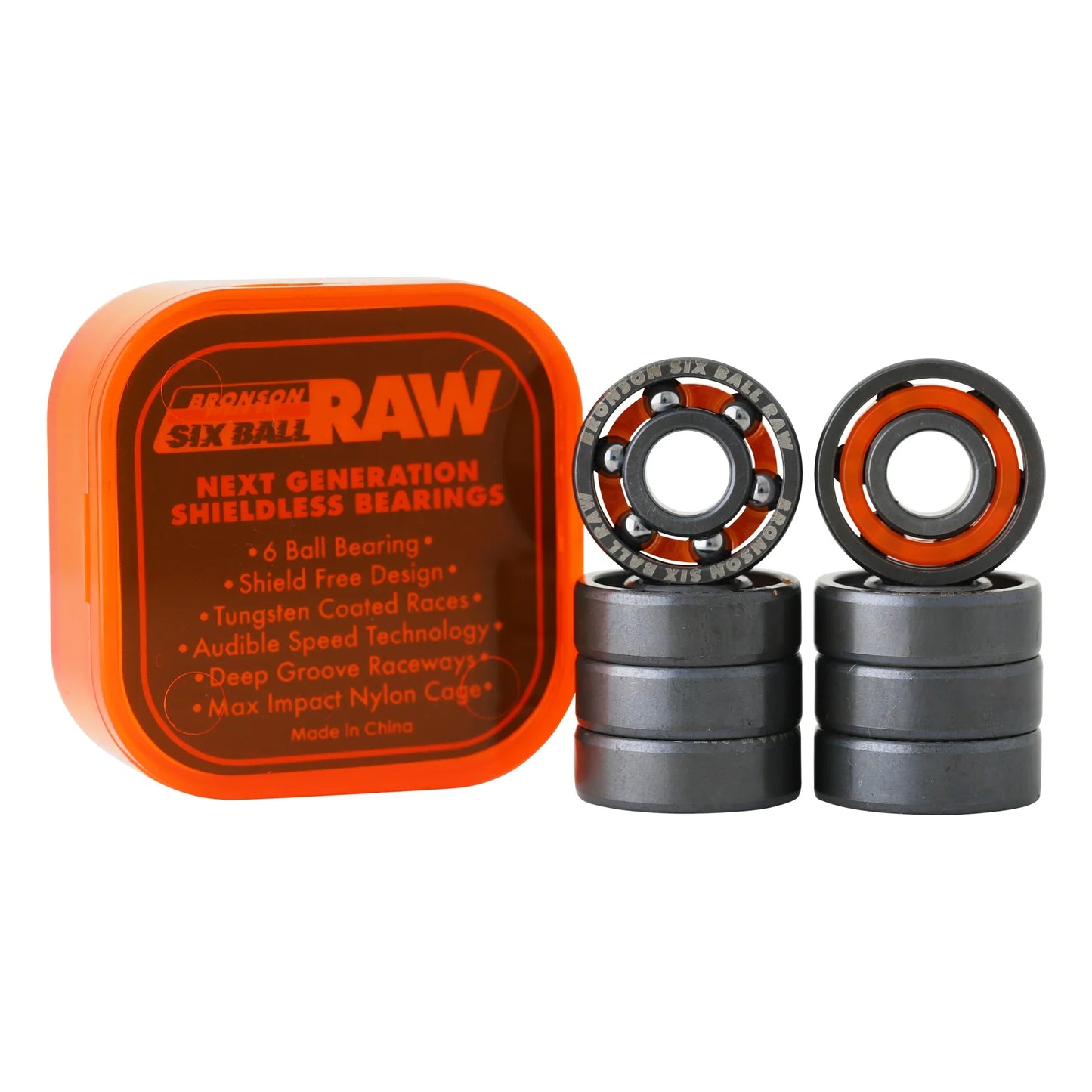 Bronson 6-Ball Raw Skateboard Bearings (8 Pack)