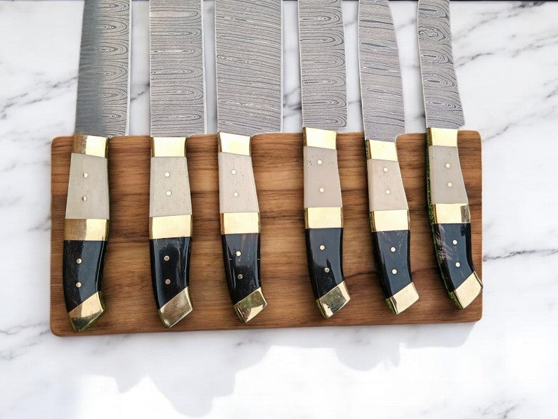 Custom Handmade Damascus Chef Knife Set with Bone Handles