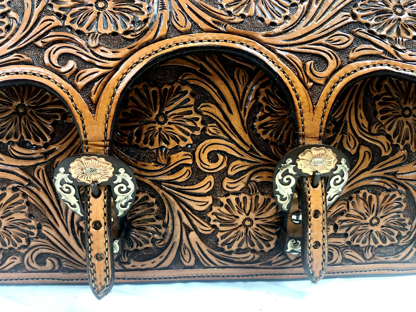 Floral Tooled Briefcase with Cow Hide