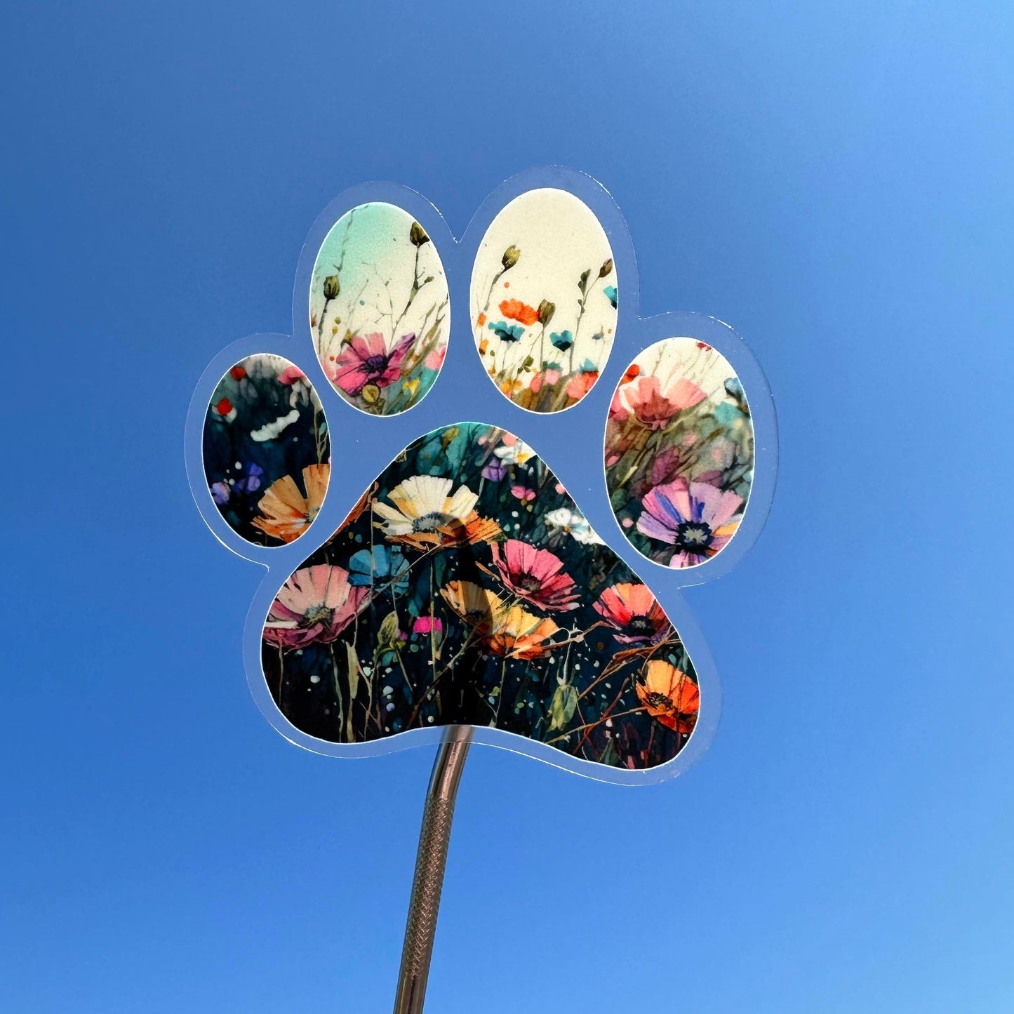 Transparent Floral Dog Paw Sticker