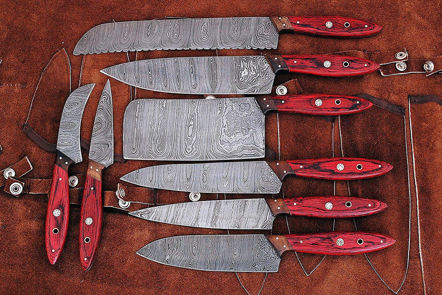 Custom Handmade Damascus Steel Kitchen Knives Set