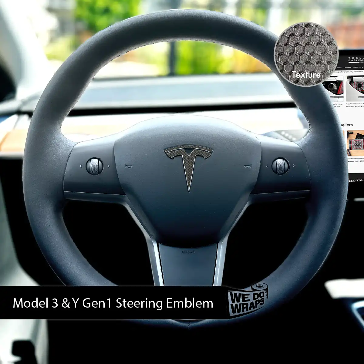 3M Matrix Black Tesla Steering Wheel Wrap | MY 2019-'25
