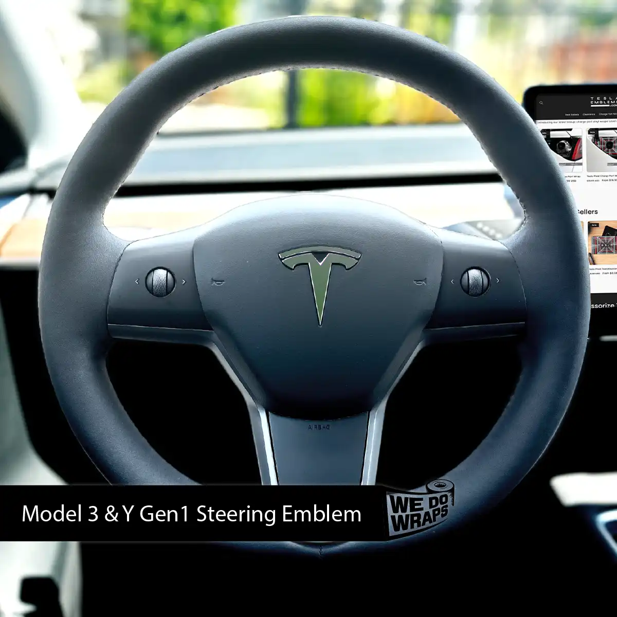 3M Matte Military Green Tesla Steering Wheel Wrap | MY 2019-'25