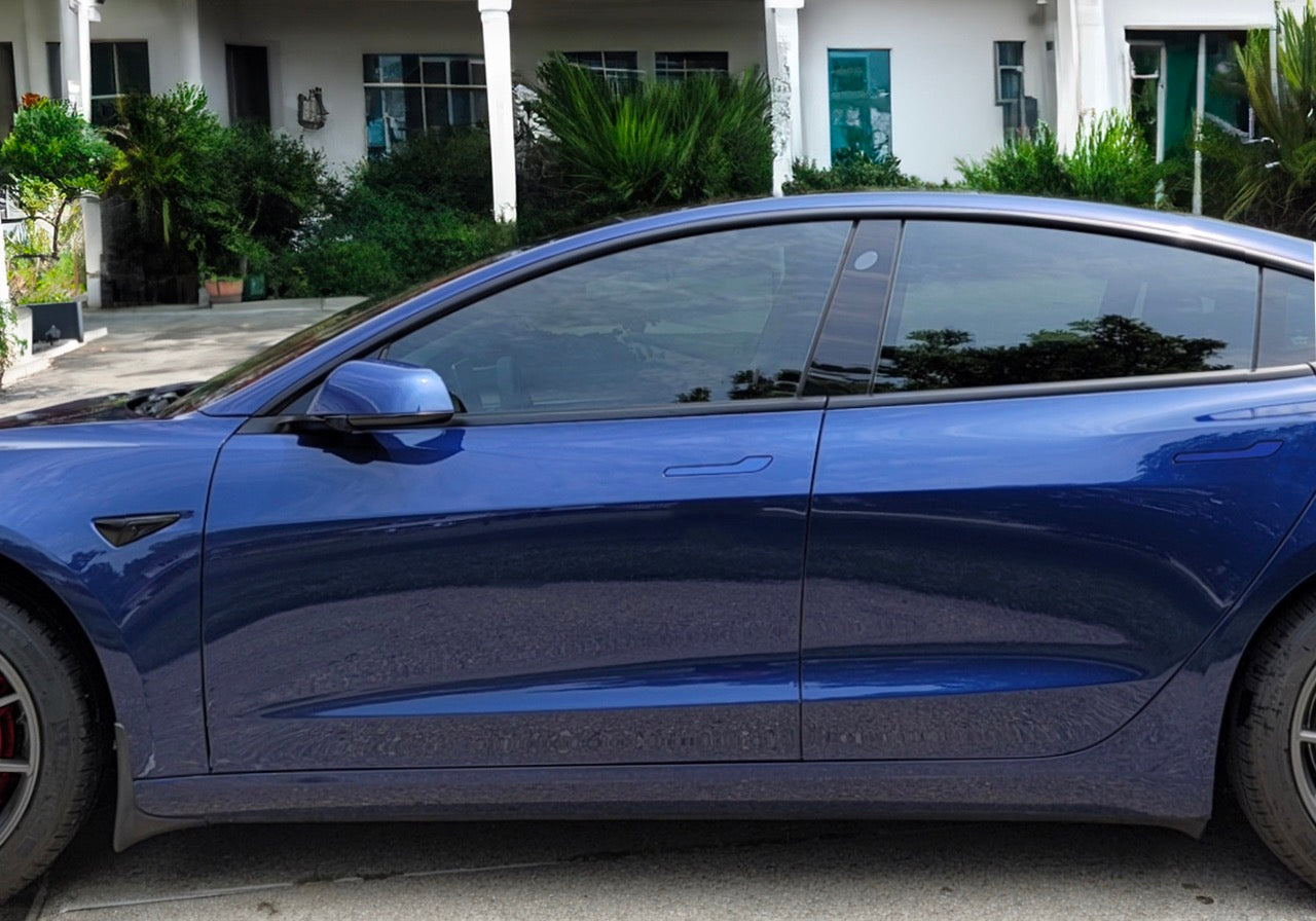 3M Deep Blue Metallic Tesla Emblem Decals (Front + Back) | Model 3