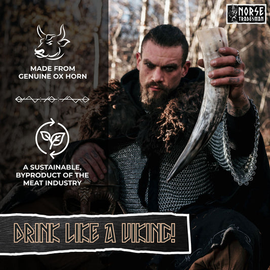 Curved Drinking Horn with Wooden Stand