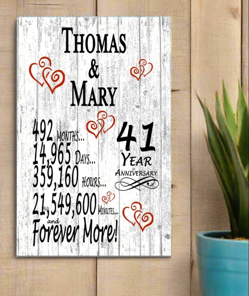 41 Year Anniversary Gift – Personalized 41st Anniversary Plaque with Custom Names
