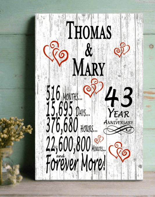43 Year Anniversary Gift – Personalized 43rd Anniversary Plaque with Custom Names