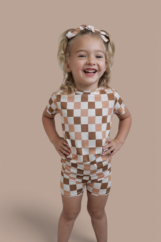 CHESTNUT CHECKERS DREAM BOW HAIR CLIPS