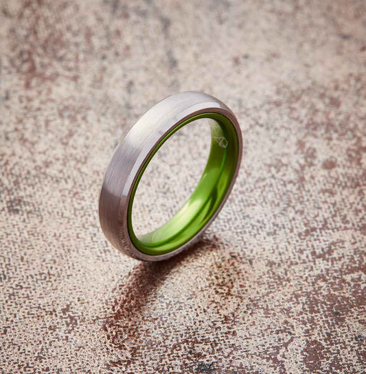 Silver Tungsten Ring - Resilient Green - 4MM