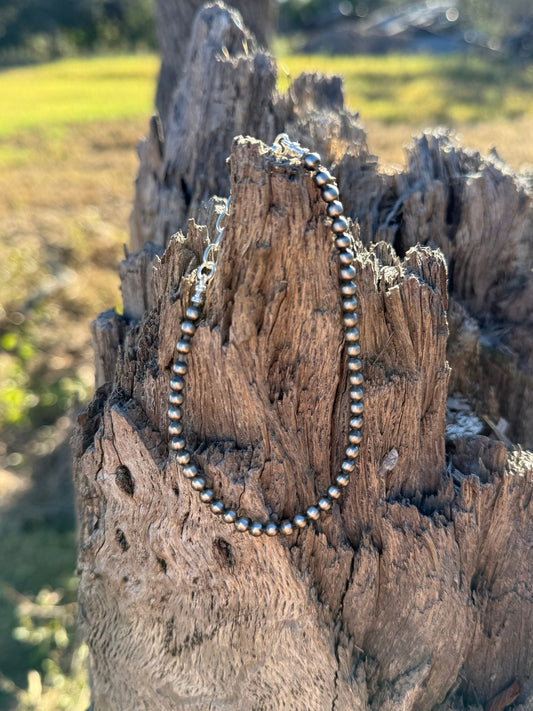 4mm Native Made Silver Beads Bracelet