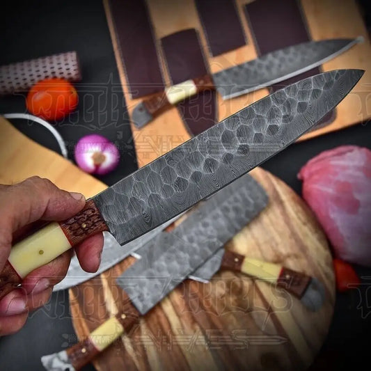 5 Pieces Custom Handmade Damascus Steel Chef Set - 5 Piece Kitchen Knives Set