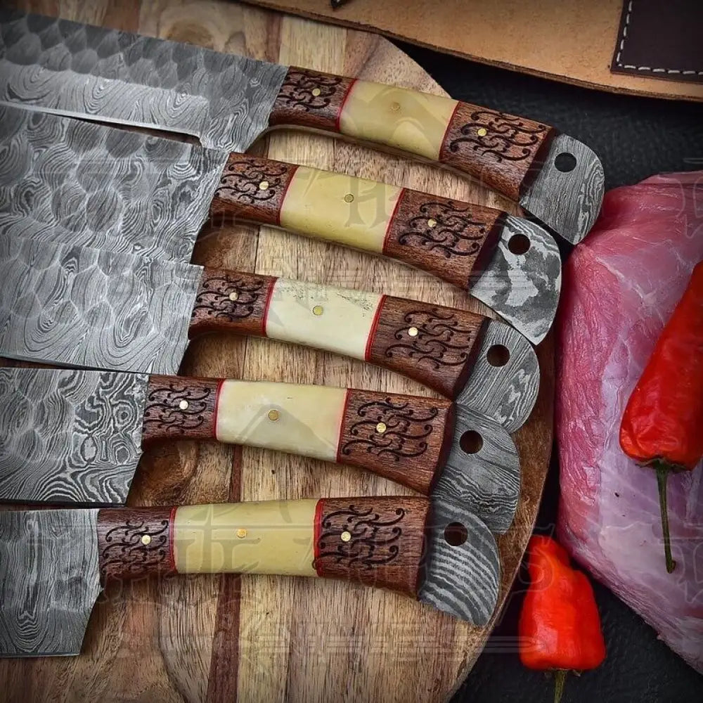 5 Pieces Custom Handmade Damascus Steel Chef Set - 5 Piece Kitchen Knives Set