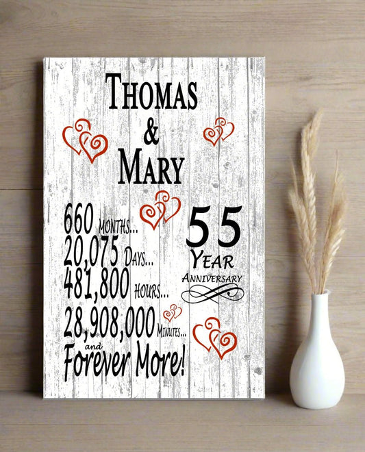 55 Year Anniversary Gift – Personalized 55th Anniversary Plaque with Custom Names