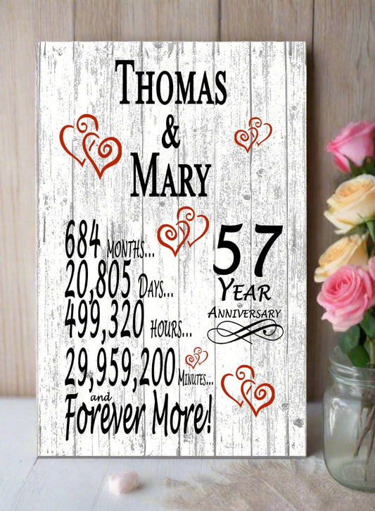 57 Year Anniversary Gift – Personalized 57th Anniversary Plaque with Custom Names