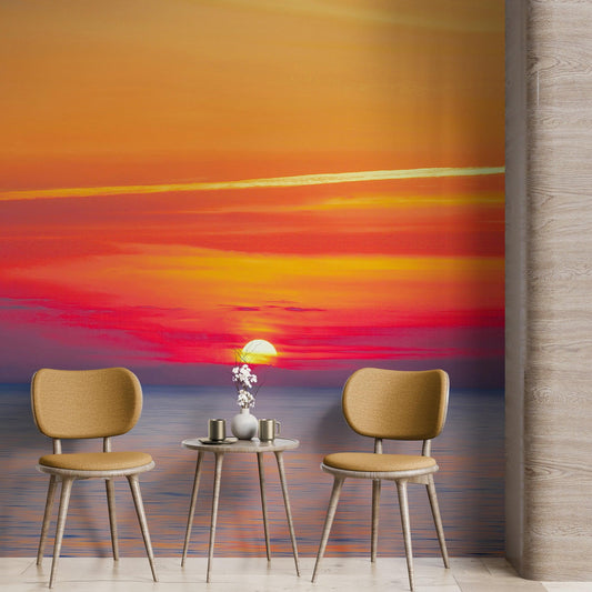 Red Sky Sunset over Beach Wall Mural Decal Sticker #6005