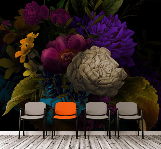 Melancholy Flower Wall Mural. Black background. #6130