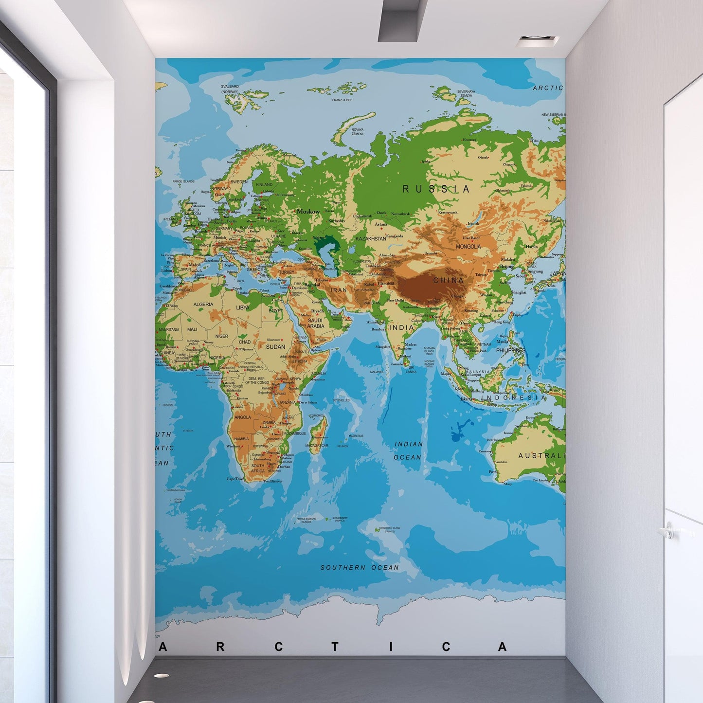 Large Blue World Map Wall Mural. #6134
