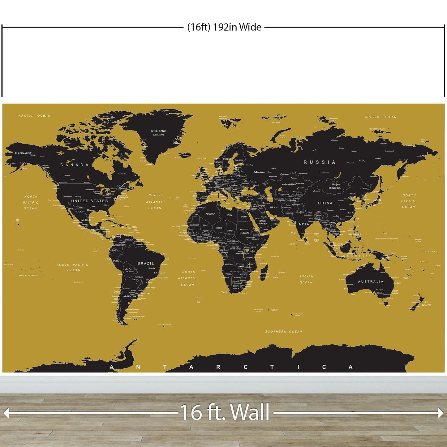 GOLD World Map Wall Mural. #6135