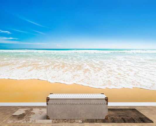 Bright Afternoon Blue Skies Ocean Beach Wave Wall Mural. #6272