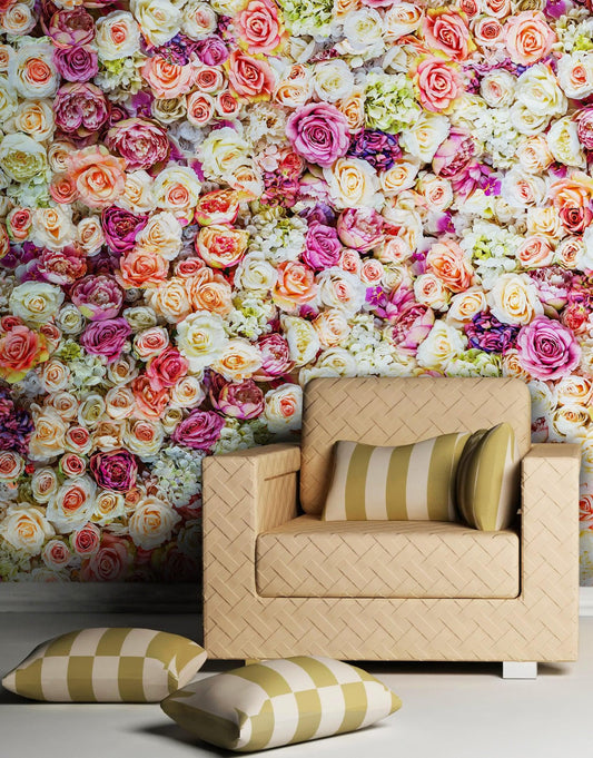 Peonies Flower Pattern Peel and Stick Wall Mural. Wedding Background. #6277