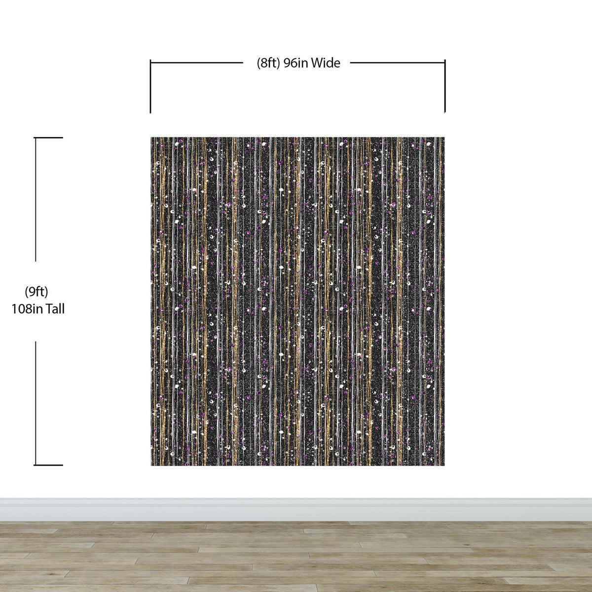 Glamour Gold Stripe Wall Mural. White and Purple Dot Peel and Stick Wallpaper. #6378