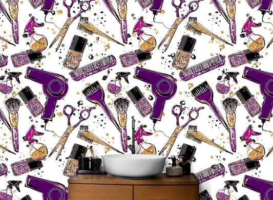 Cosmetic Beauty Room Wall Decor Mural. Fashionista Girl’s Room Decor. Makeup Vanity Decor. Peel and Stick Wallpaper. #6381