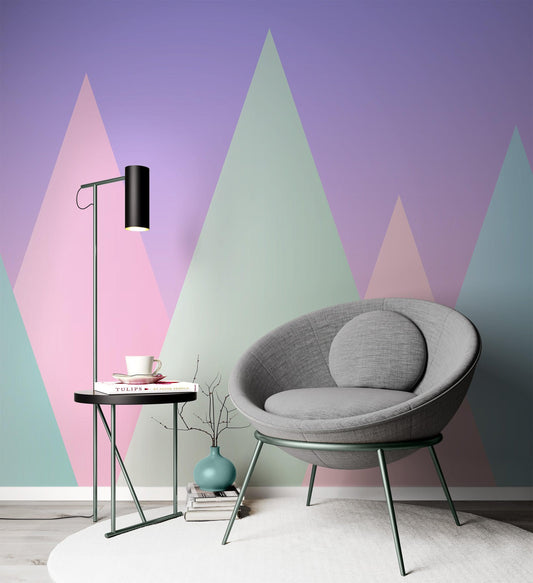 Geometric Triangular Mountain Wall Mural. Pastel Color Peel and Stick Wallpaper. #6388