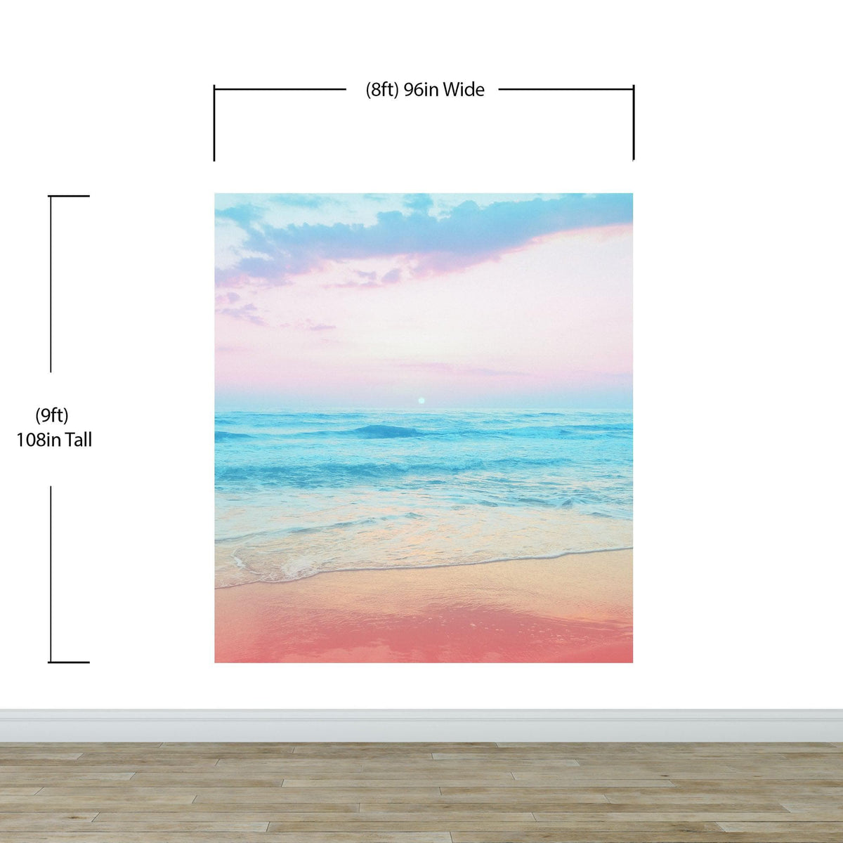 Pastel Color Sunset over the Ocean Horizon Wall Mural. Beach Theme Peel and Stick Wallpaper. #6400