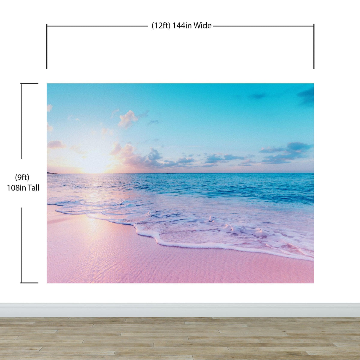 Pastel Color Sunset over Paradise Beach Wall Mural. Pastel Pink and Blue Color Scheme Peel and Stick Wallpaper. #6404