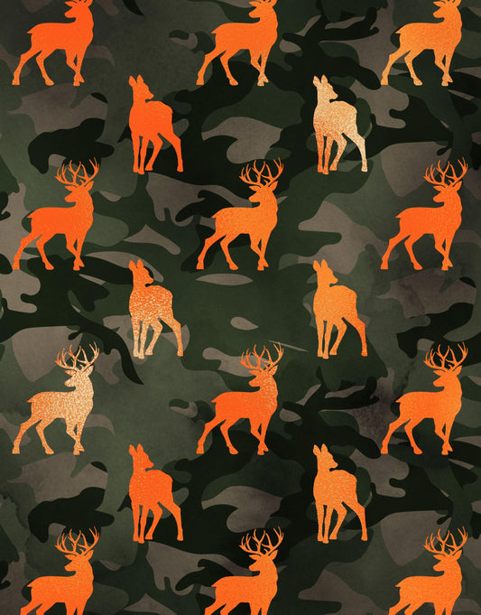 Deer Silhouette Camouflage Wall Mural. Military Theme / Hunter Home Decor. Peel and Stick Wallpaper. #6436