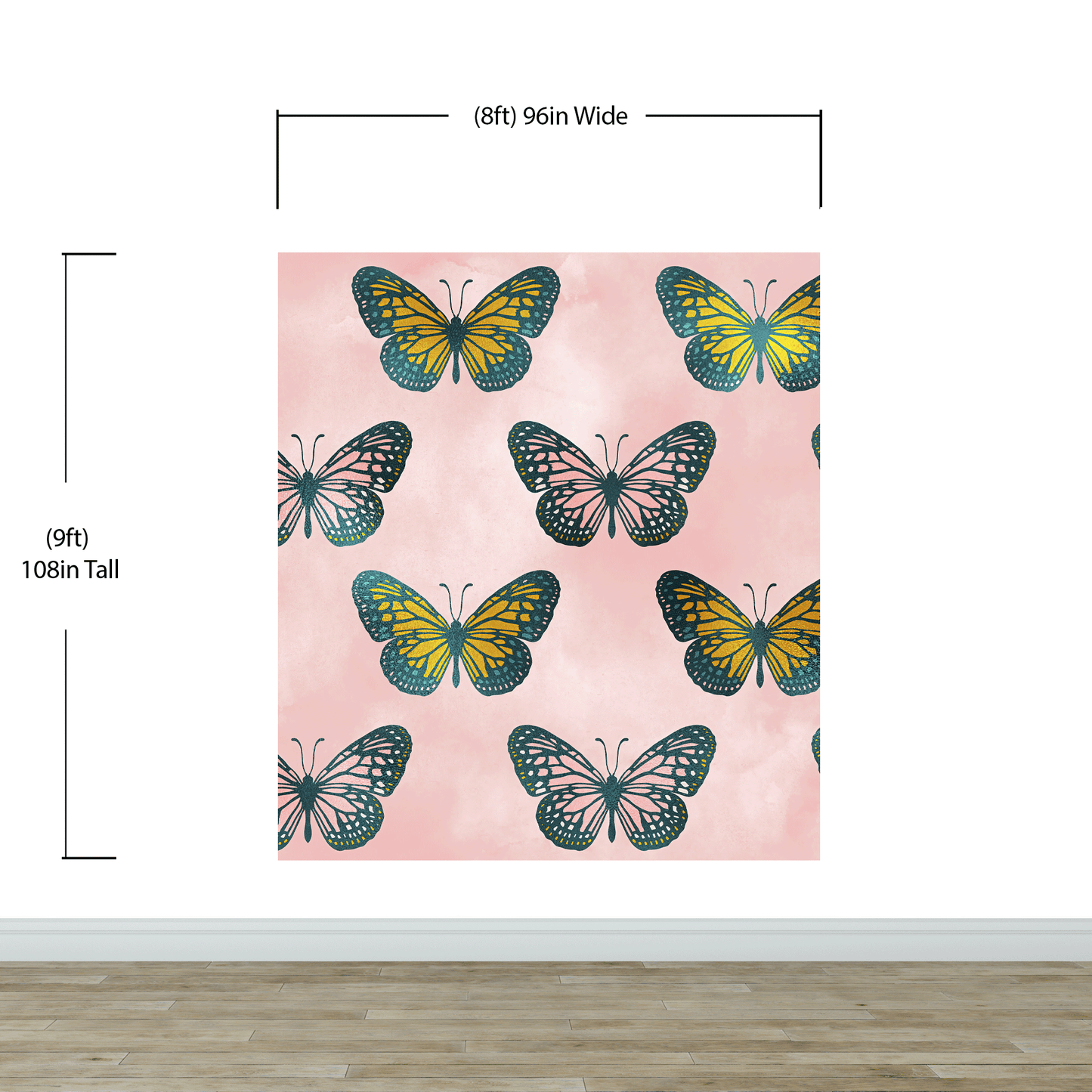 Large Butterfly Pattern on Pink Background Wall Mural. Bedroom, Nursery, Home Decor. Peel and Stick Wallpaper. #6441