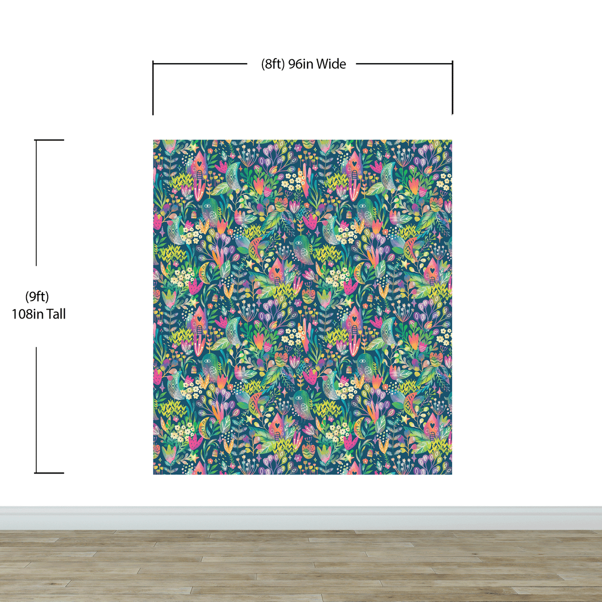 Colorful Flower Garden with Bird House Illustration Wall Mural. #6444