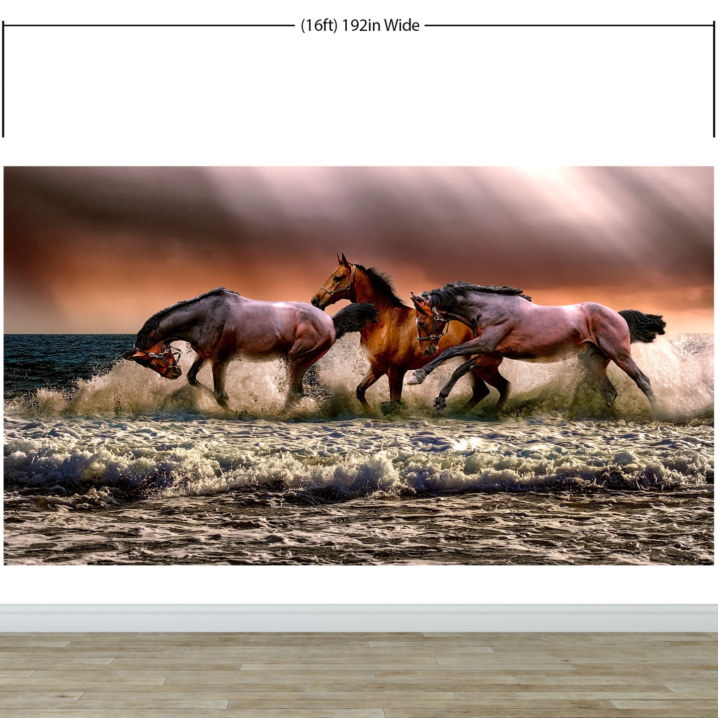 Wild Horses Galloping on Beach Wall Mural. Peel and Stick Wallpaper. #6458