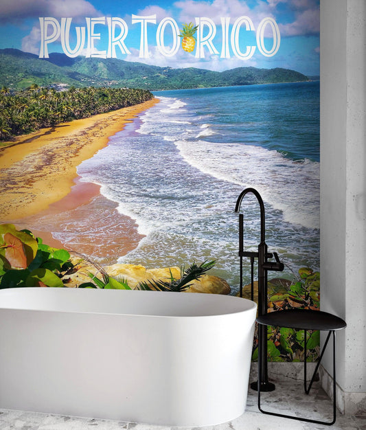 Puerto Rico Beach Wallpaper. Peel and Stick Wall Mural. #6481