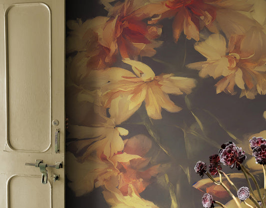 Vintage Dark Background with Yellow Flowers Botanical Wallpaper. #6497