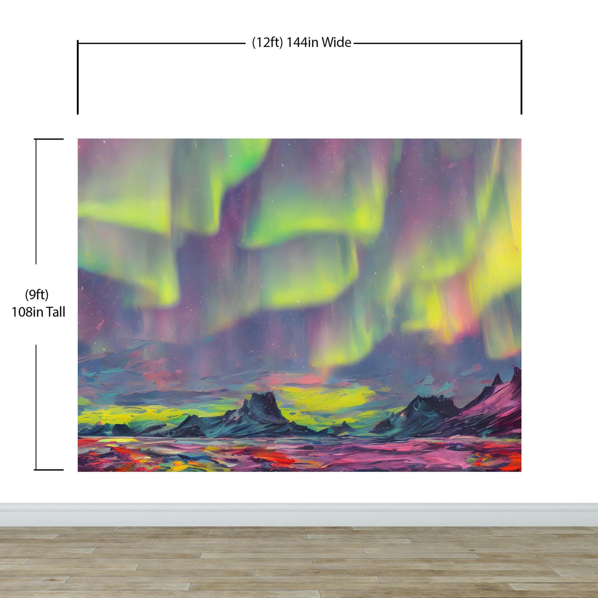 Aurora Borealis Wallpaper, Peel and Stick Wall Mural. Northern Lights Art Painting. Colorful Wallpaper. #6498