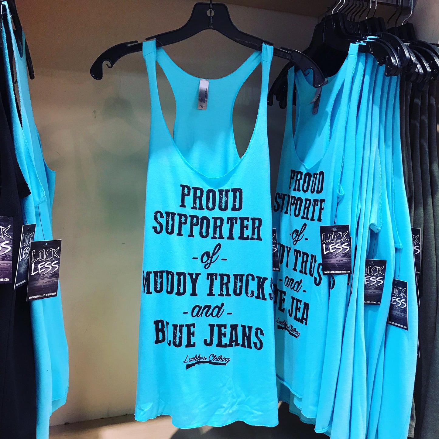 Muddy Trucks and Blue Jeans Tank Top | Blue, Military Green