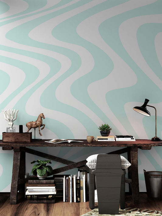 Mint Color Swirly Lines Abstract Wallpaper Mural. #6689